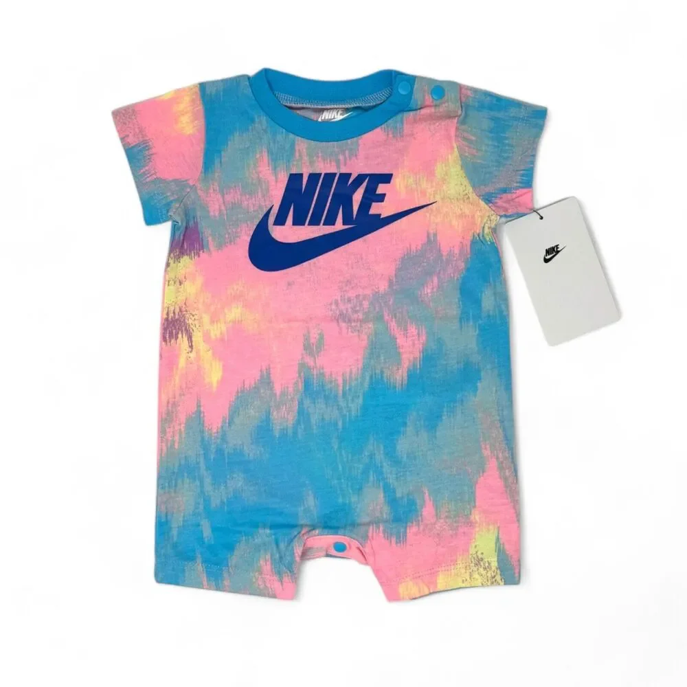Nike Baby Girl Romper Tie Dye Short Sleeve Blue Printed Size Newborn 3 M… - Picture 1 of 5